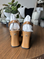 COACH Designer Tea Rose Honey Brown Leather Block Heel Pump Size 6 (org $195)