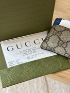 GUCCI Supreme GG Card Holder Beige Ebony Canvas Blue Leather 768248 (org $285)