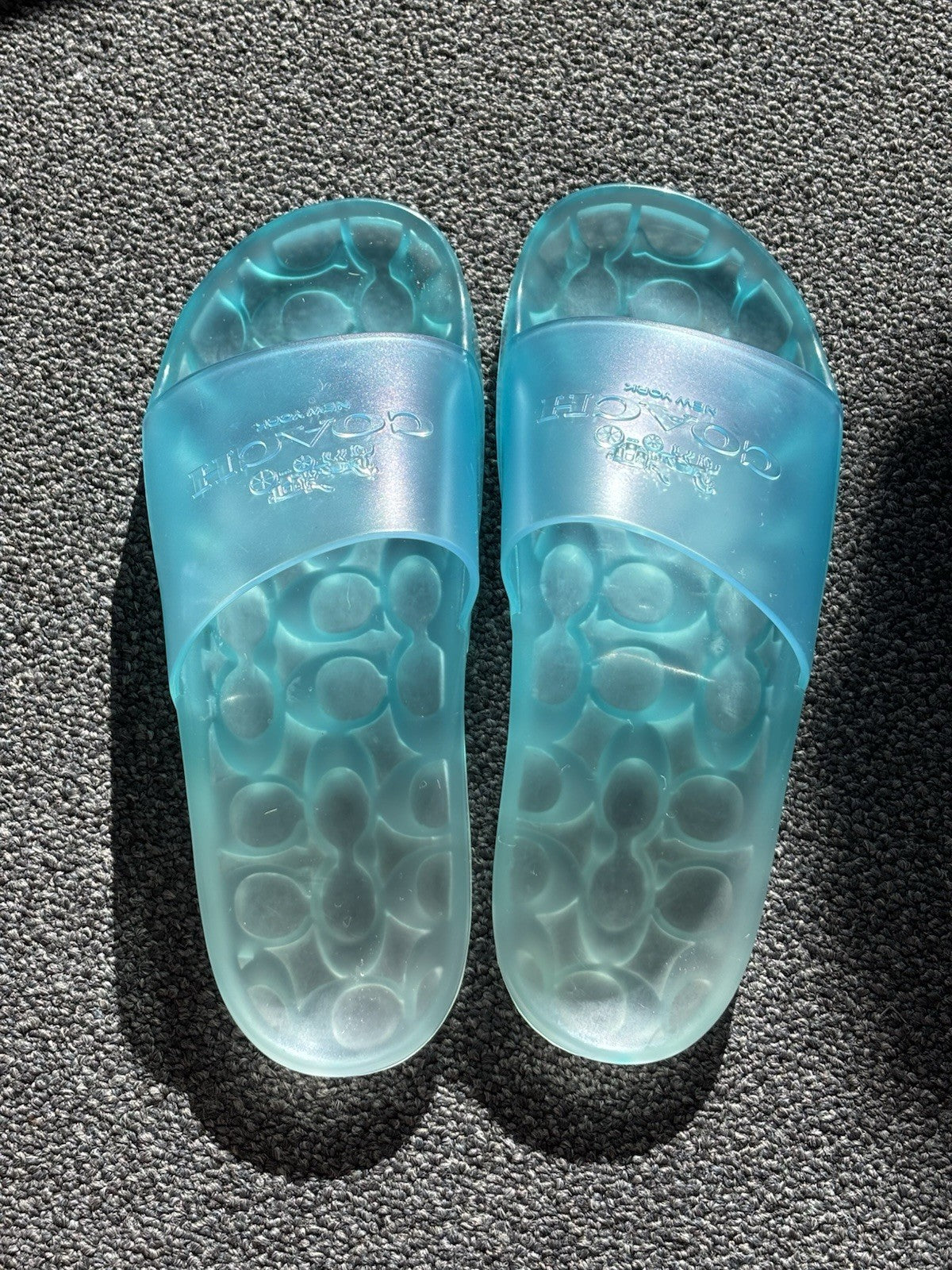 Designer COACH Ulyssa Clear Blue Rubber Jelly Slide Sandal Women Sz 7 (org $125)