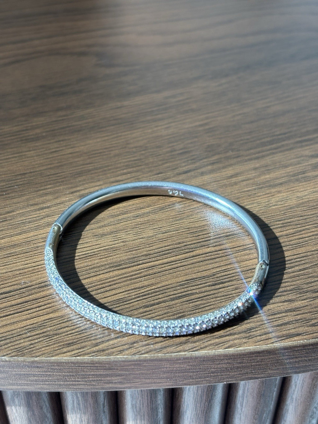 SWAROVSKI Crystal Polished Silver Tone Hinged Bangle Bracelet Signed (org $225)