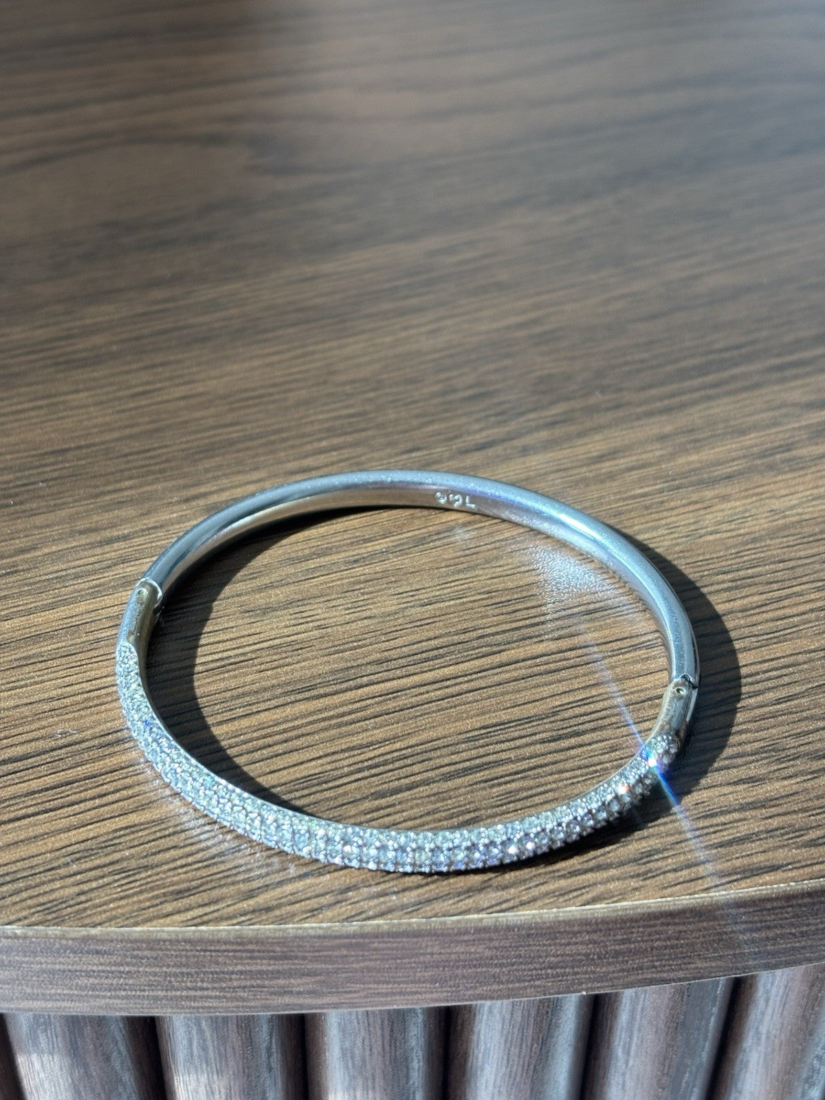 SWAROVSKI Crystal Polished Silver Tone Hinged Bangle Bracelet Signed (org $225)