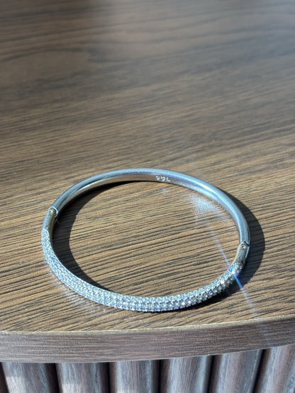 SWAROVSKI Crystal Polished Silver Tone Hinged Bangle Bracelet Signed (org $225)