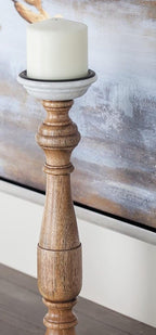 DECO 79 Mango Wood Candle Holder White Marble Base Turned Pillar 15” Candlestick