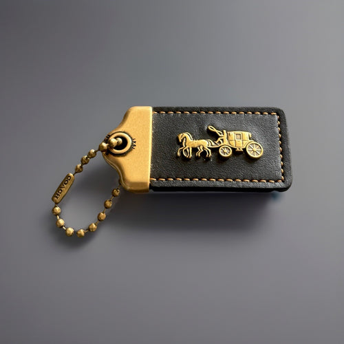 COACH 1941 Designer Hanging Tag Horse Carriage Bag Charm Fob Chain Black/Gold