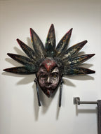 VINTAGE Mexican Hand Carved Wood Wall Mask Bird Headdress Folk Art Large 29inch