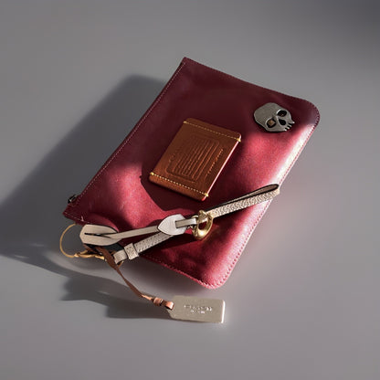 Custom COACH Create Skull Pins On Rogue Wristlet Burgundy Leather Medium Zip Top
