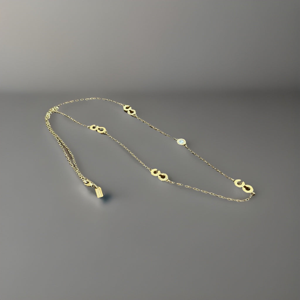 Great COACH Vintage Signature C Gold Plated Crystal Mix Chain Logo Long Necklace