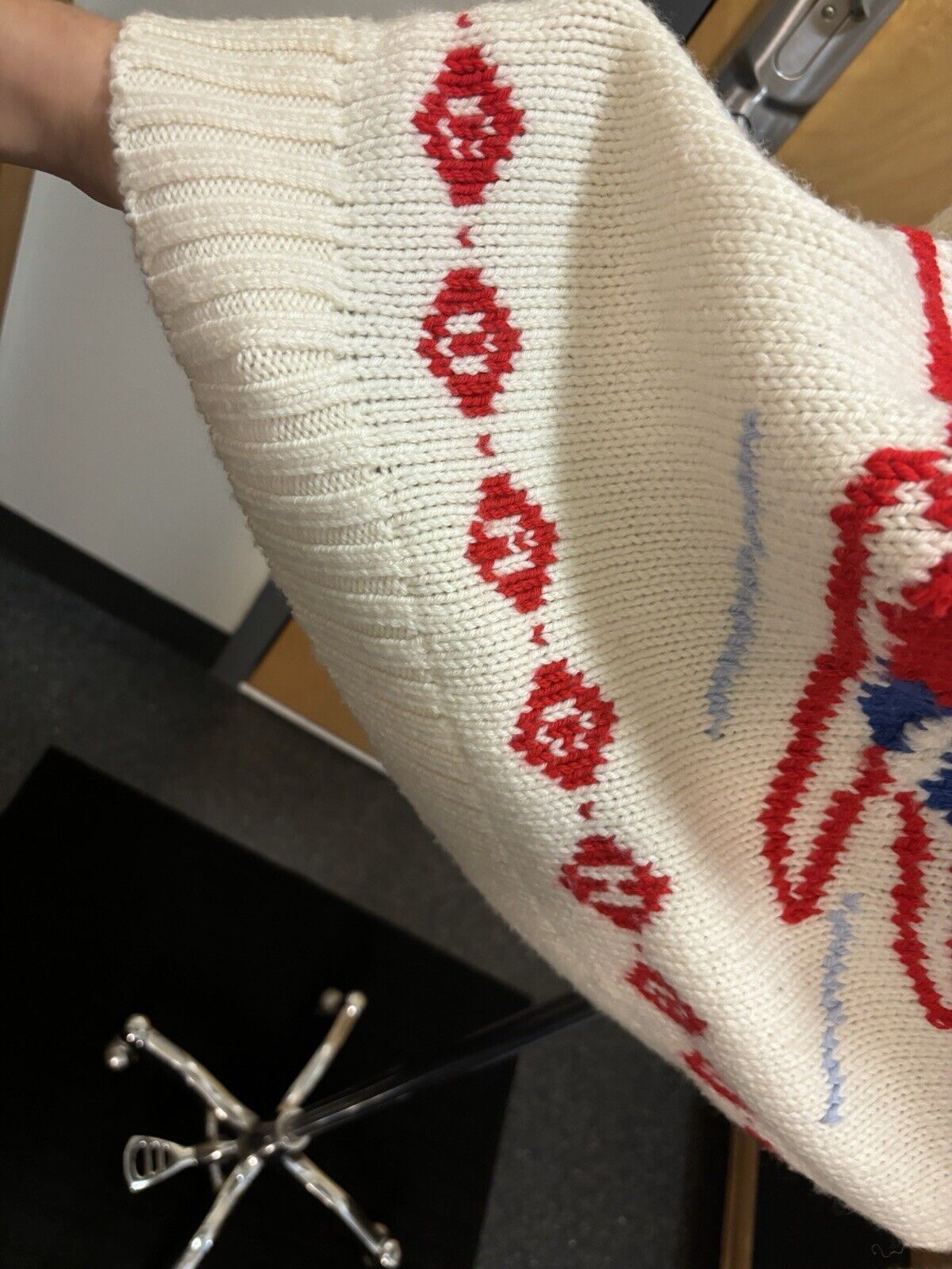 Winter COACH Ski Fair Isle Real Wool Sweater | Hand Knit | Red White Blue ($595)