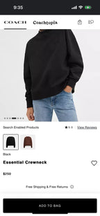 Designer COACH Essential Crew Neck Sweater Classic Heritage Black Size M ($250)