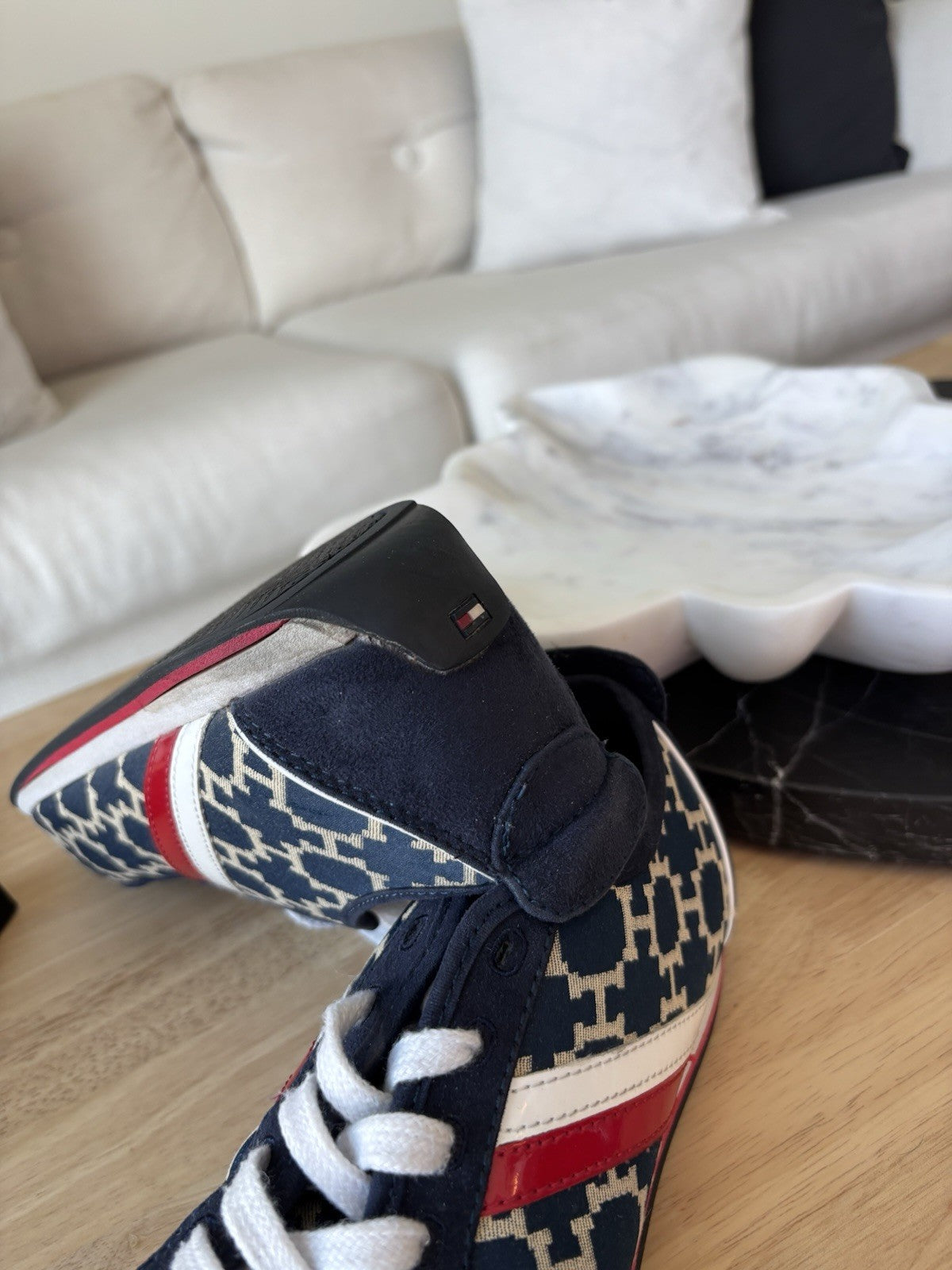TOMMY HILFIGER 1999 Blue/White/Red Retro Suede H Logo Sneakers Shoes Women 7