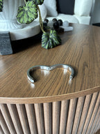 SWAROVSKI “Intervalle” Signed Crystal Leather Bangle Thin Silver Hinged Bracelet