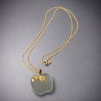 AVON Vintage Necklace Apple Frosted Clear Quartz Pendant Gold Long Chain 28 inch