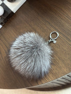 MICHAEL KORS Real Fox Fur Pom Bag Charm Large Keychain Gray Silver (org $225)