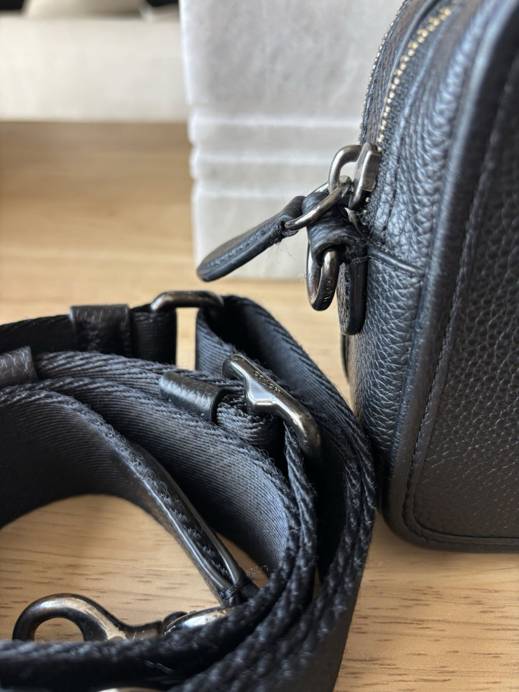 COACH Charter Crossbody Bag Black Polished Pebble Leather Gunmetal Double Zip