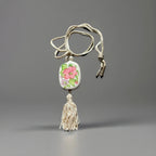 Vtg AVON Hand Painted Floral Ceramic Pendant Necklace W/Tassel & Silk Cord 1980