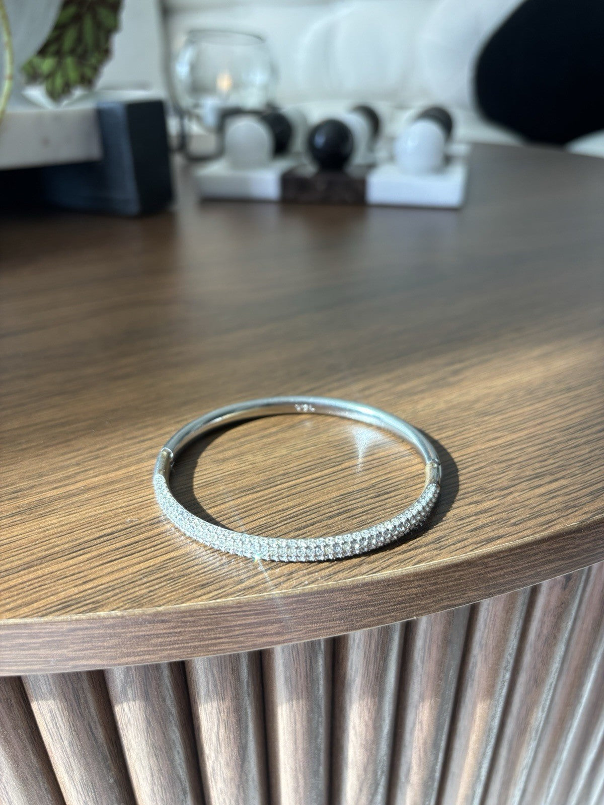 SWAROVSKI Crystal Polished Silver Tone Hinged Bangle Bracelet Signed (org $225)
