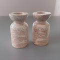 ITALIAN Pink/White Marble Candlestick Holders (2) Pair Japanese Style Made Italy