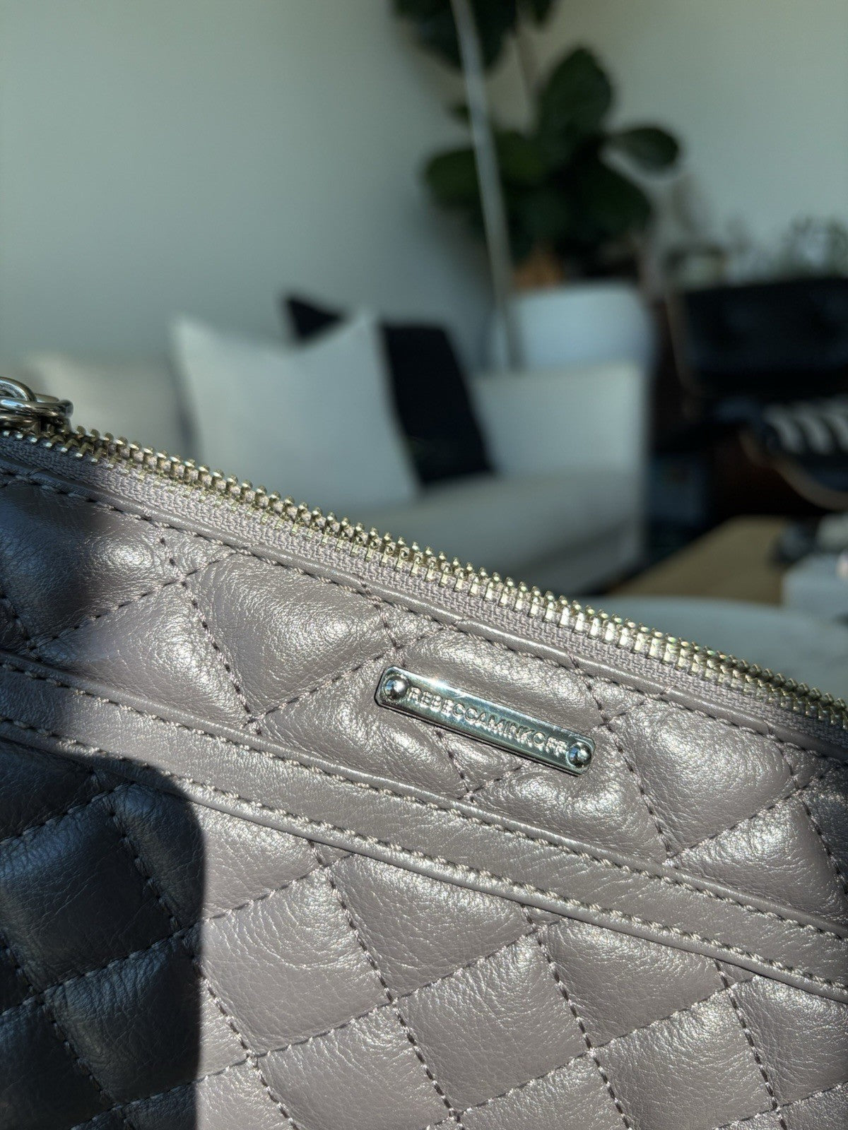 REBECCA MINKOFF Mini MAC Gray Quilted Leather Zip Crossbody Bag Chain (org $430)