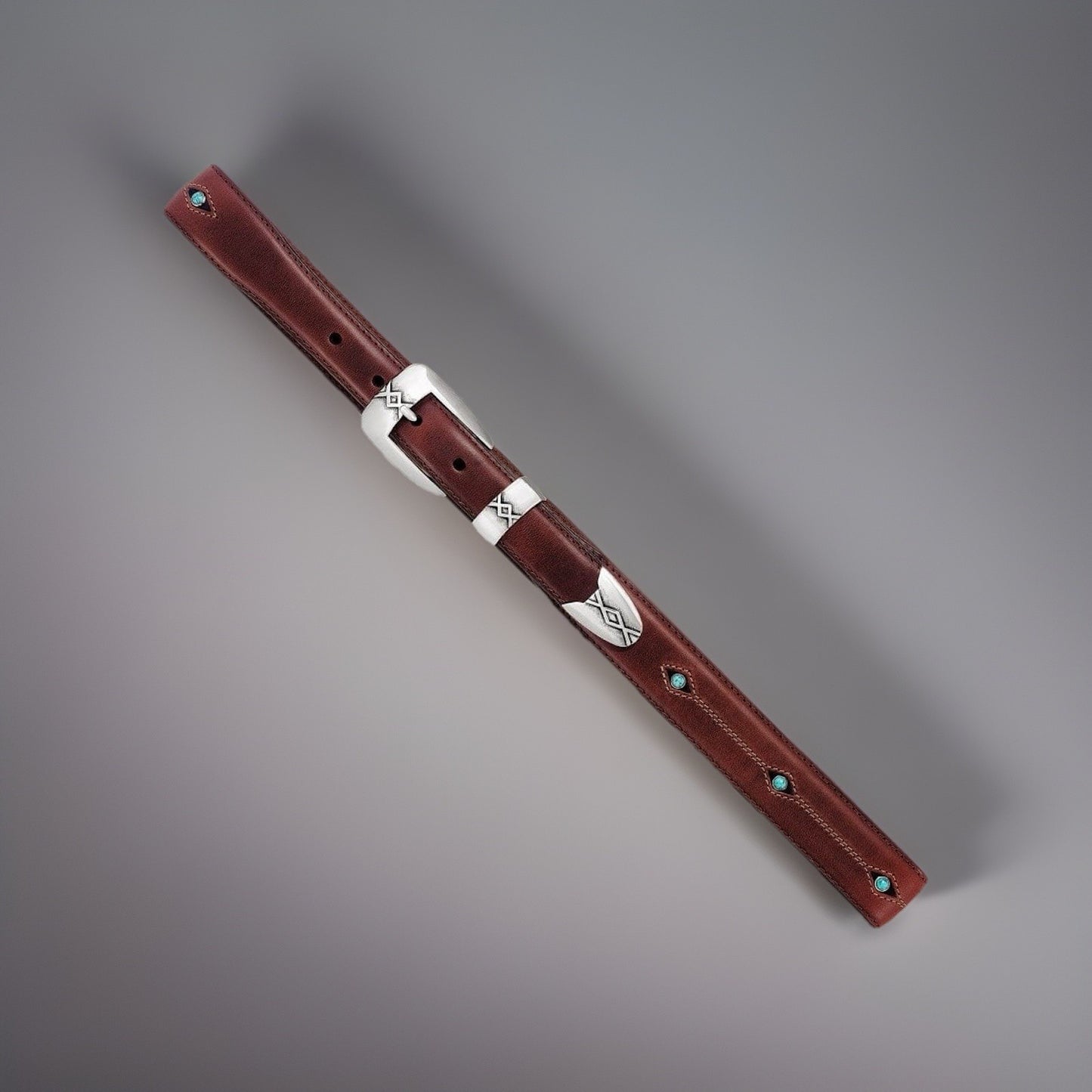 Genuine Turquoise BRIGHTON Cody Taper Brown Leather Belt Size 30/32 Silver Plate