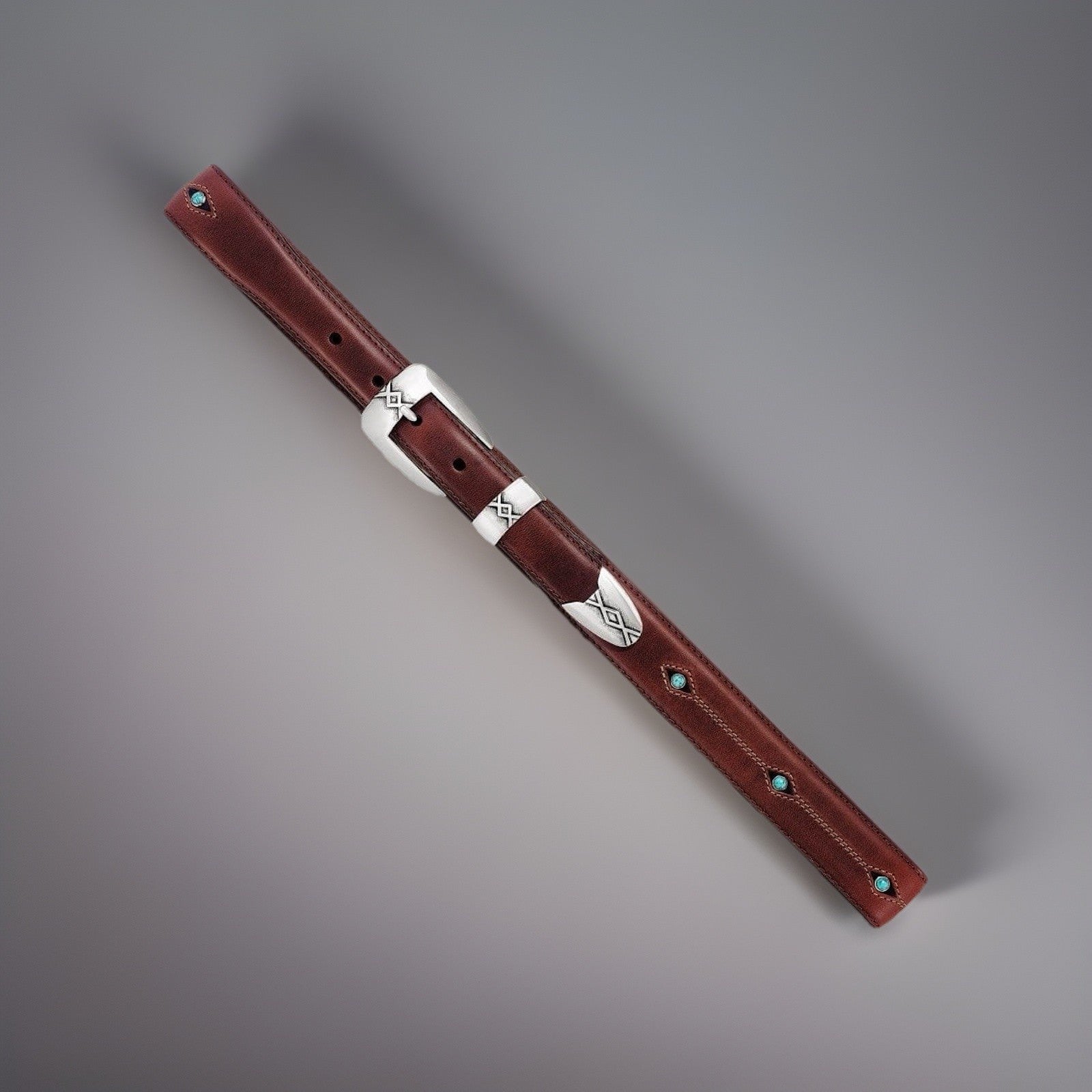 Genuine Turquoise BRIGHTON Cody Taper Brown Leather Belt Size 30/32 Silver Plate