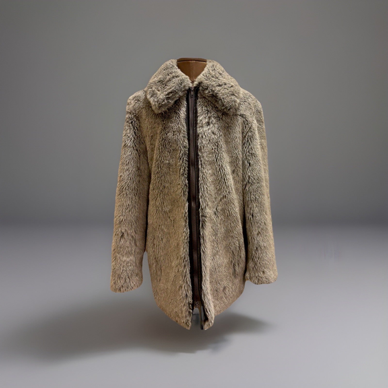 YUKON Vintage Winter Fur Coat Zip Jacket Apres Ski Brown Size 42 Large(org $450)