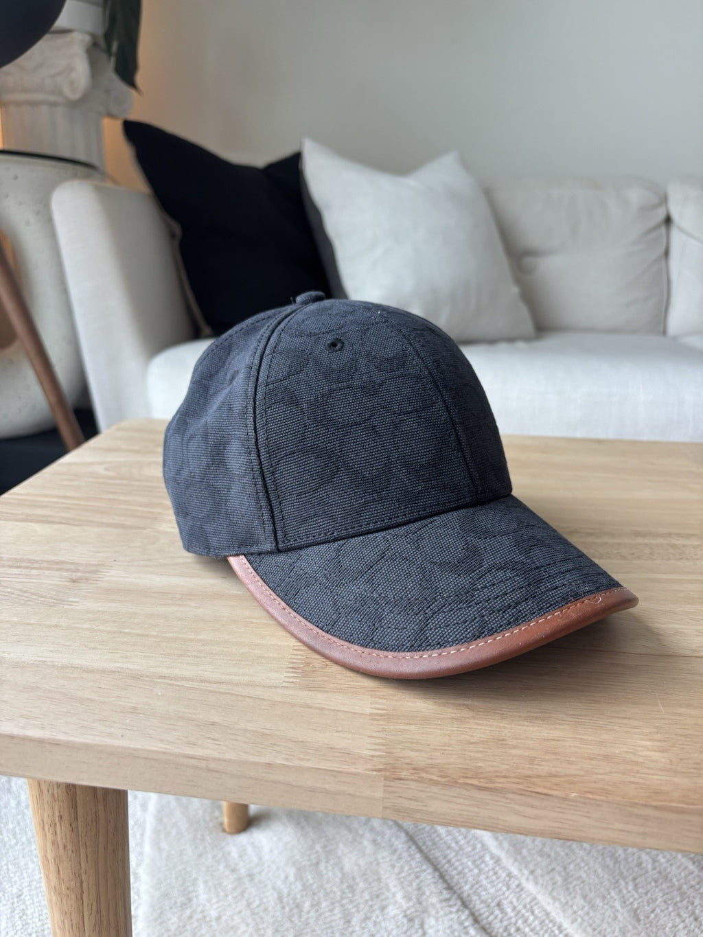 COACH Runway Baseball Cap Hat Signature C Black Jacquard W/ Leather (org $175)