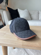 COACH Runway Baseball Cap Hat Signature C Black Jacquard W/ Leather (org $175)