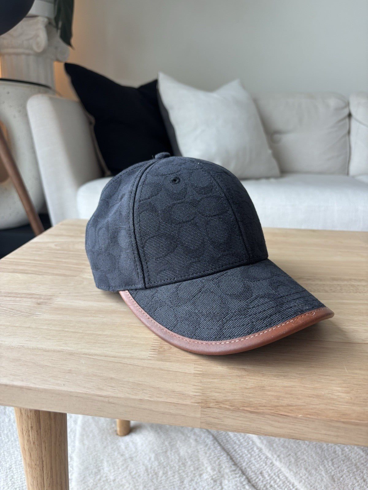 COACH Runway Baseball Cap Hat Signature C Black Jacquard W/ Leather (org $175)