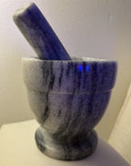 MARBLE Solid Stone Mortar & Pestle Herb Spice Grinder Kitchen 4x4.5 Gray/White