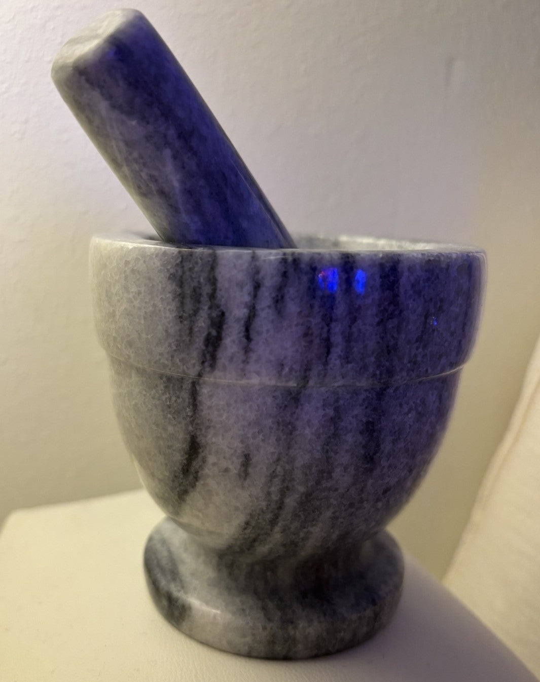 MARBLE Solid Stone Mortar & Pestle Herb Spice Grinder Kitchen 4x4.5 Gray/White