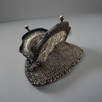 ANTIQUE Victorian Edwardian Chainmail Coin Purse Kiss-lock Pouch Silver Tone Bag