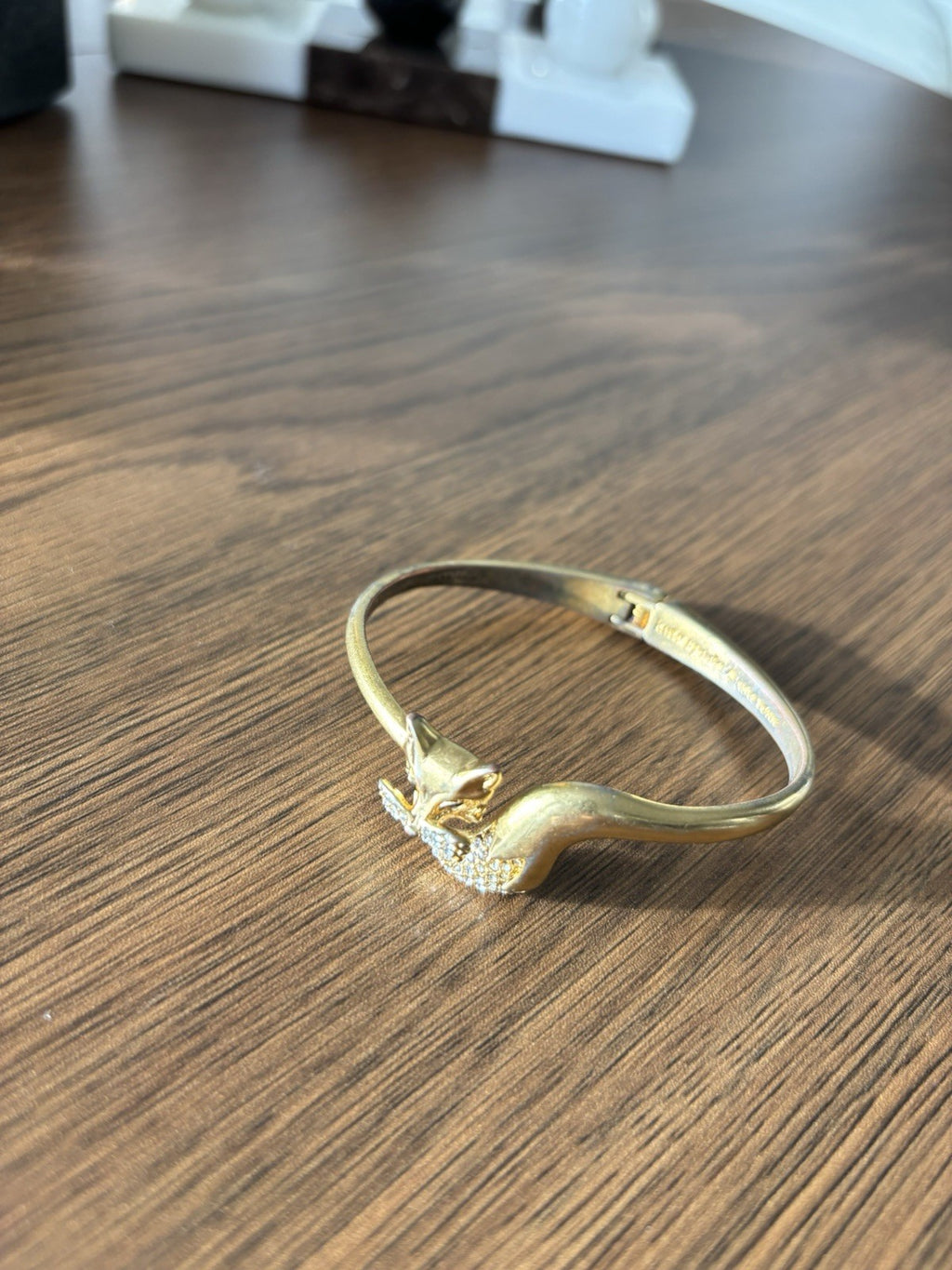 KATE SPADE Designer Bracelet Gold Tone 7'' Cubic Zirconia Animal Fox Hinged Cuff