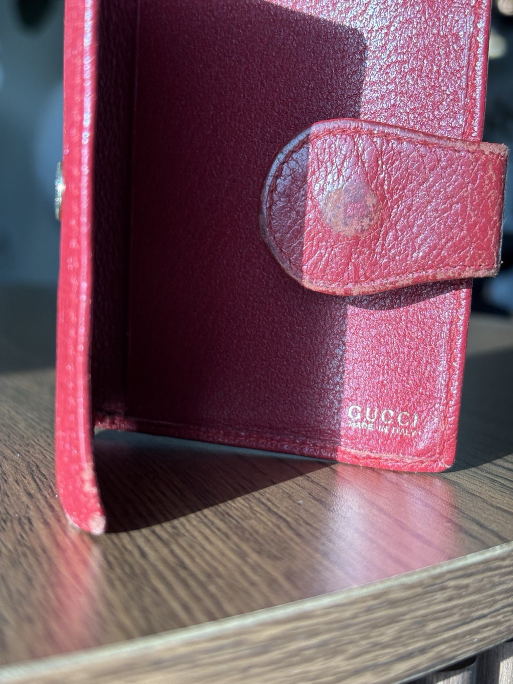 GUCCI Authentic Vintage Red  Leather Bifold Wallet With Button Made In Italy