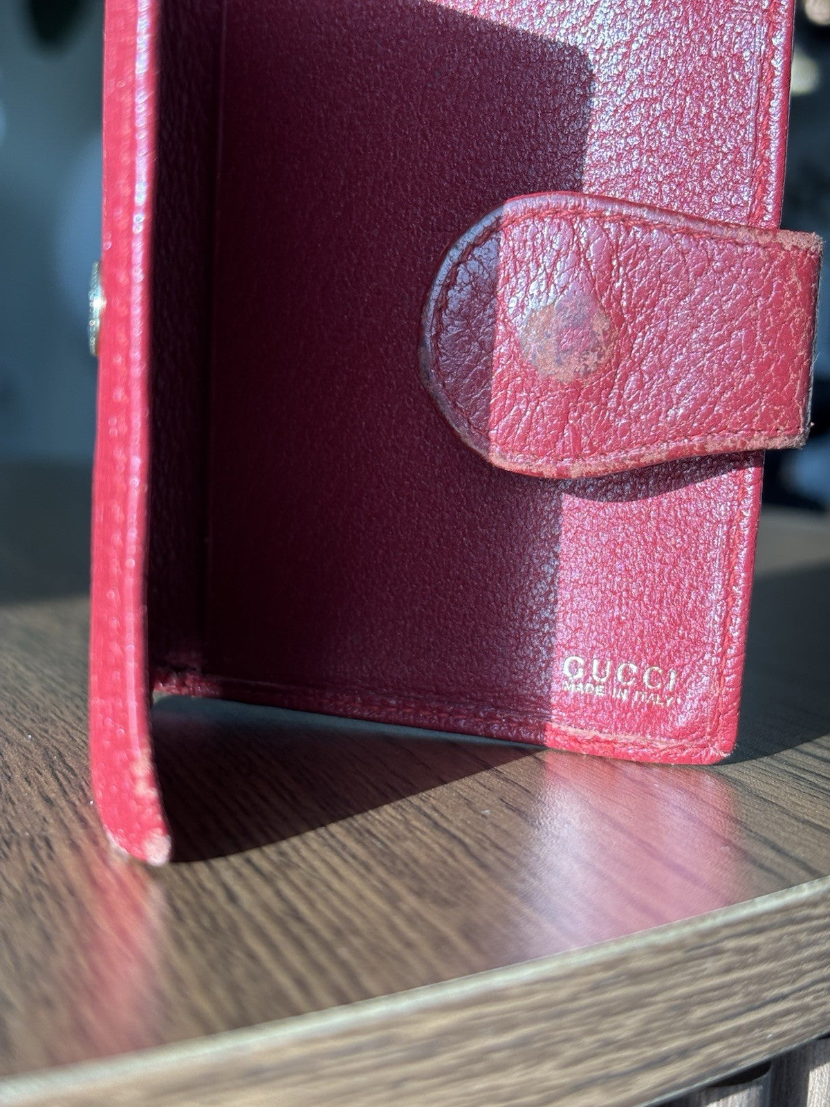 GUCCI Authentic Vintage Red  Leather Bifold Wallet With Button Made In Italy