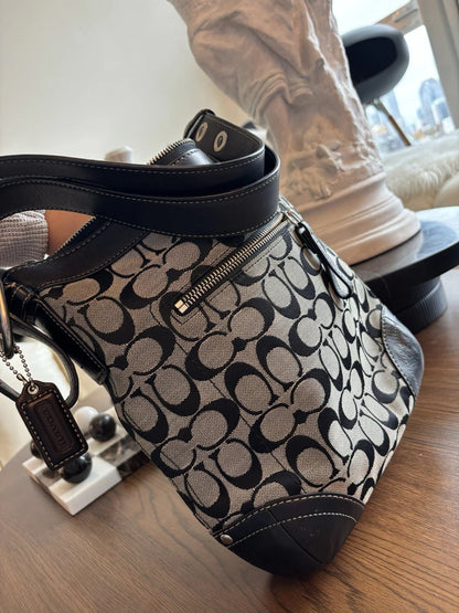 COACH Vintage Bucket Bag Handbag Black Leather Canvas Adjusting Strap (org $350)