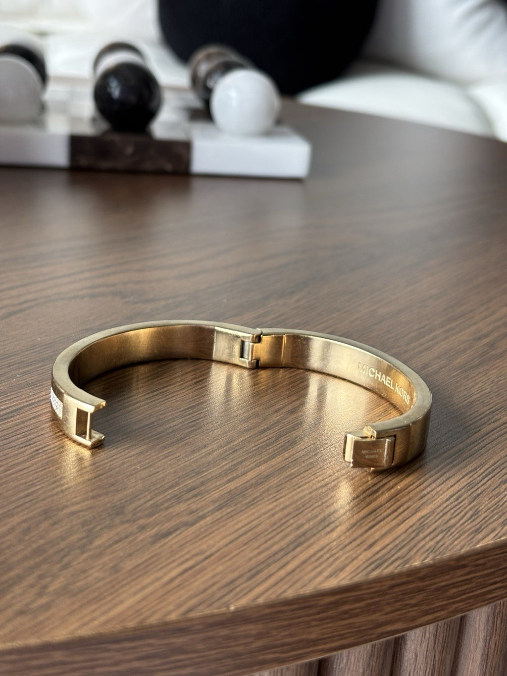 MICHAEL KORS Brand Gold Pave Crystal Fulton Bangle Bracelet MK Signed (org $195)