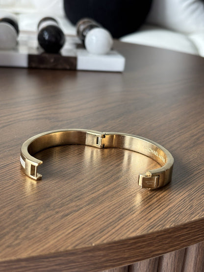 MICHAEL KORS Brand Gold Pave Crystal Fulton Bangle Bracelet MK Signed (org $195)