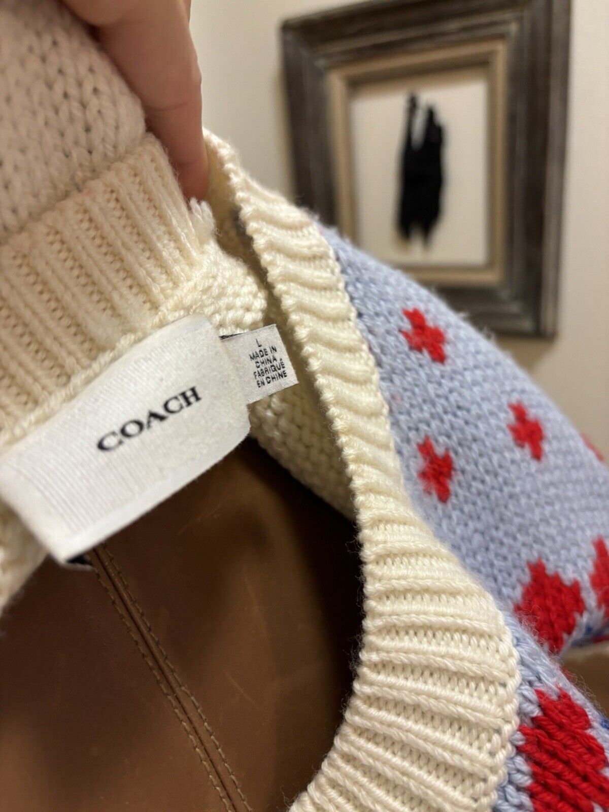 Winter COACH Ski Fair Isle Real Wool Sweater | Hand Knit | Red White Blue ($595)