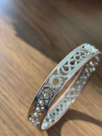 COACH 2004 Signature C Crystal Bangle Bracelet Silver Tone Openwork Rose Edge