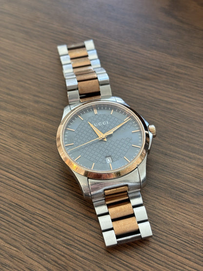 GUCCI Designer G-Timeless Gray Dial Rose Gold 2 Tone Watch #YA126446 (org $1170)