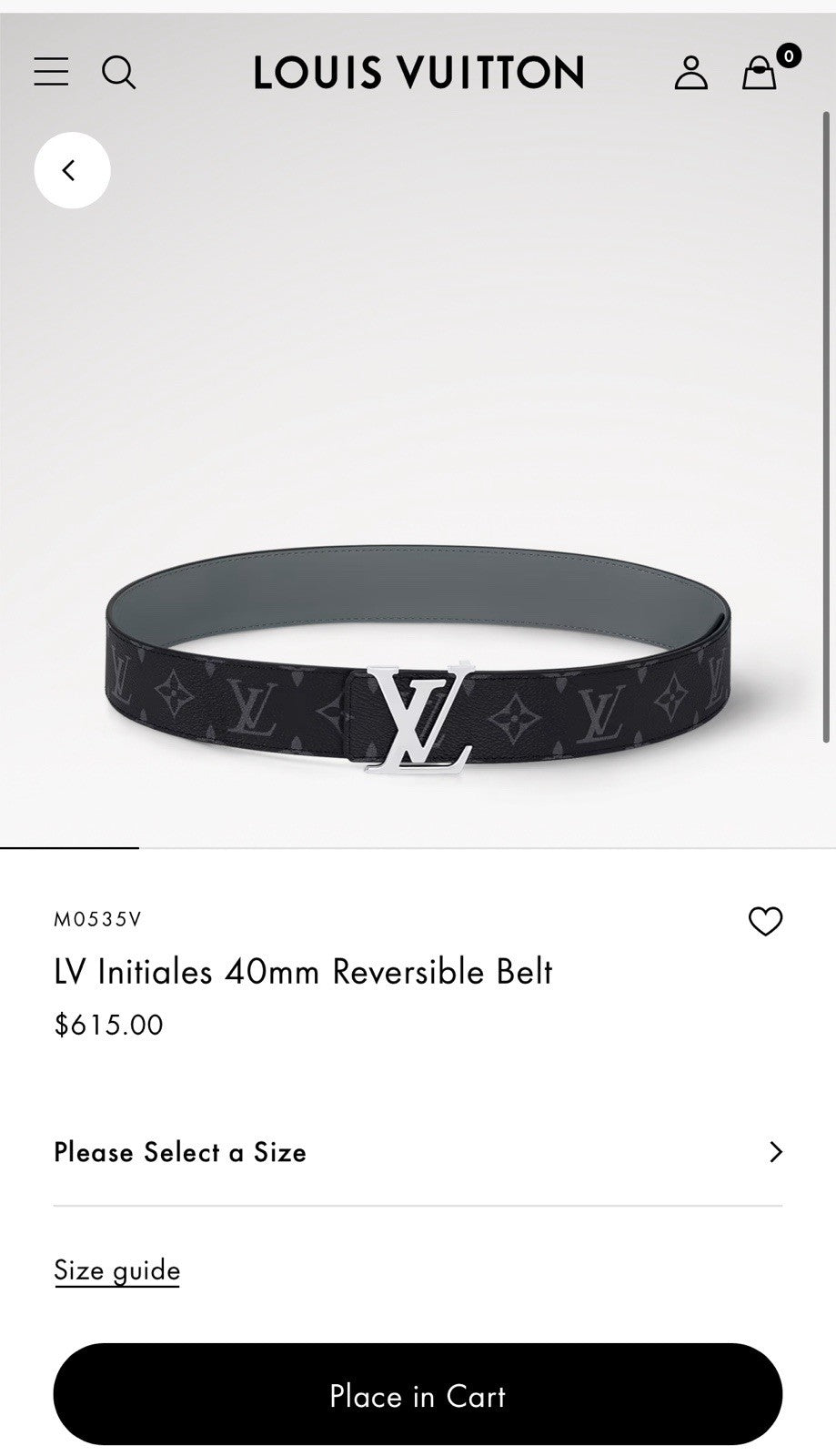 LOUIS VUITTON Authentic Eclipse Belt Black LV Reversible Logo Men 32 (org $650)
