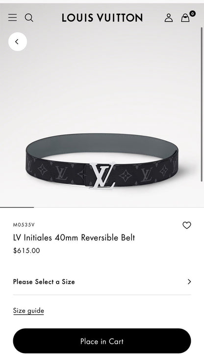 LOUIS VUITTON Authentic Eclipse Belt Black LV Reversible Logo Men 32 (org $650)