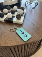 COACH Designer “I Love You” Leather Hanging Tag Bag Charm Fob Teal Blue Silver