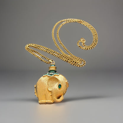 Vintage Elephant MOON DROPS Solid PERFUME COMPACT LOCKET Gold Tone Necklace
