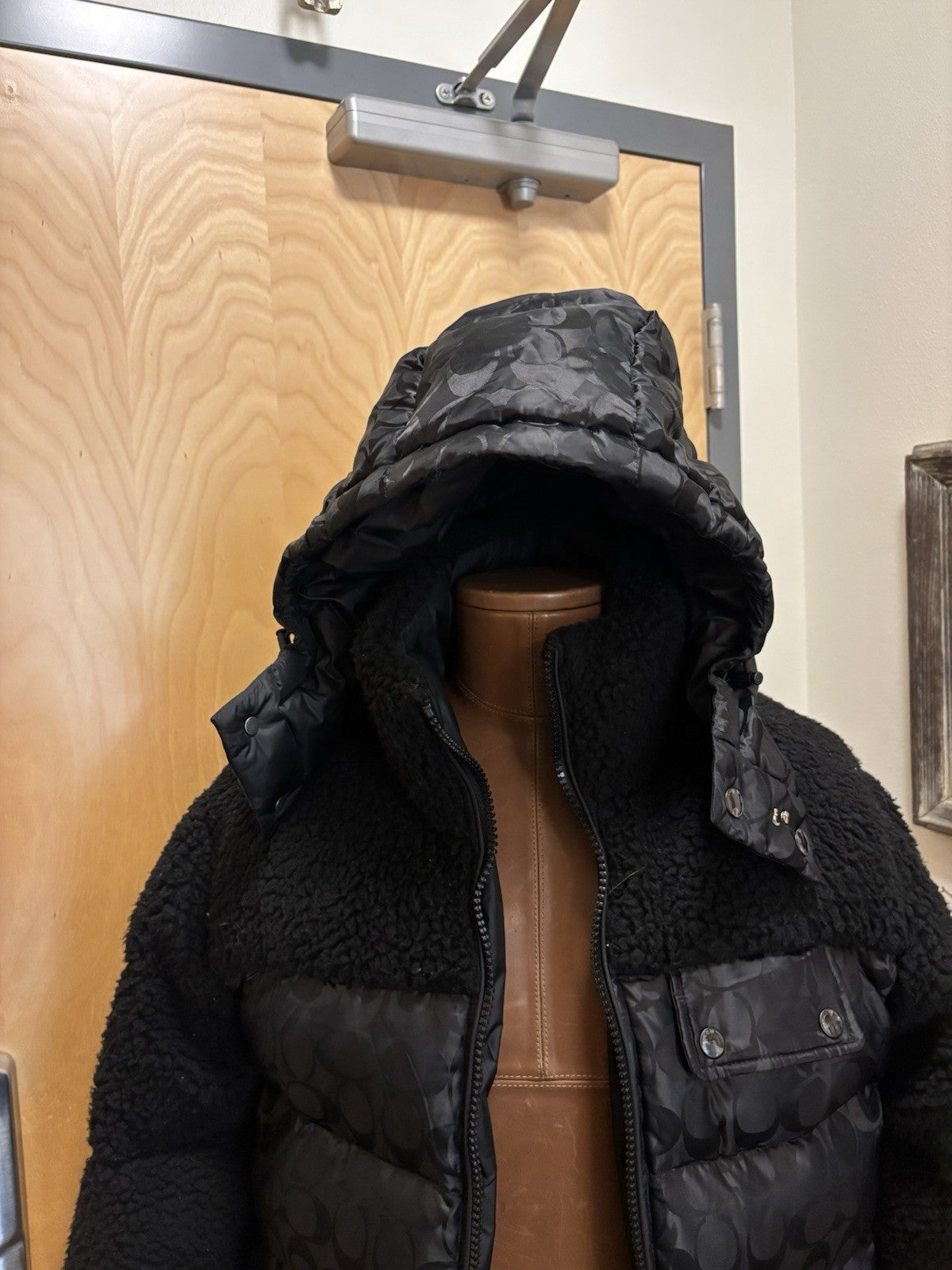 New COACH Runway Sherpa Puffer Coat Jacket Zip Signature Print Blk Size M ($895)