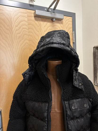 New COACH Runway Sherpa Puffer Coat Jacket Zip Signature Print Blk Size M ($895)