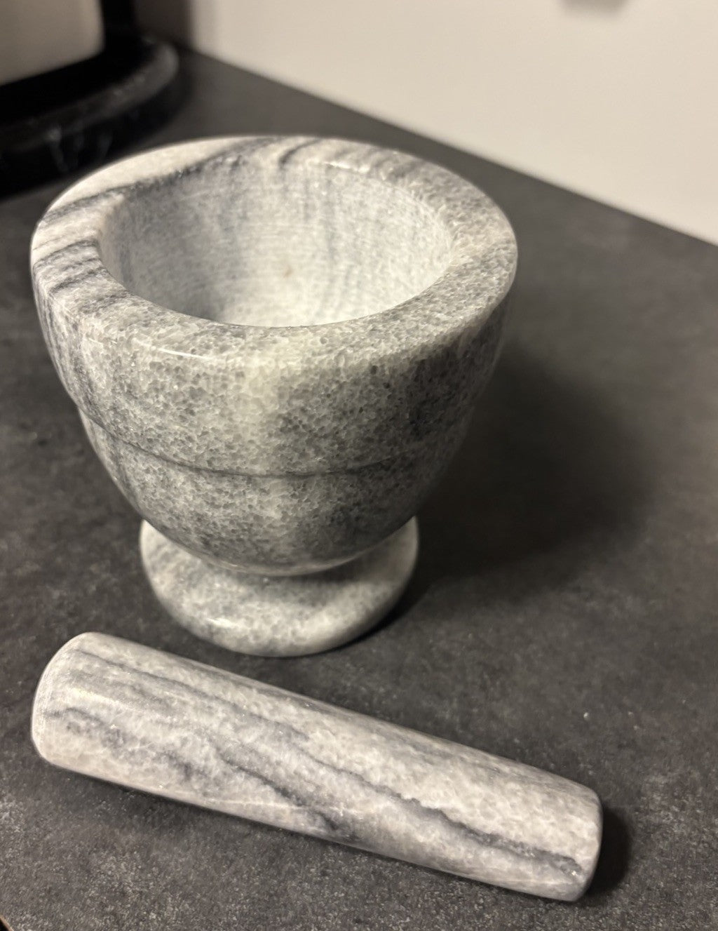 MARBLE Solid Stone Mortar & Pestle Herb Spice Grinder Kitchen 4x4.5 Gray/White