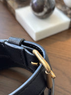 COACH Designer Belt Black Thin Leather Classic Gold Buckle Size 31-36 (org $195)