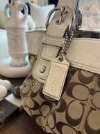 COACH Vintage SoHo Toffee Signature C White/Chalk Real Leather Shoulder/Handbag