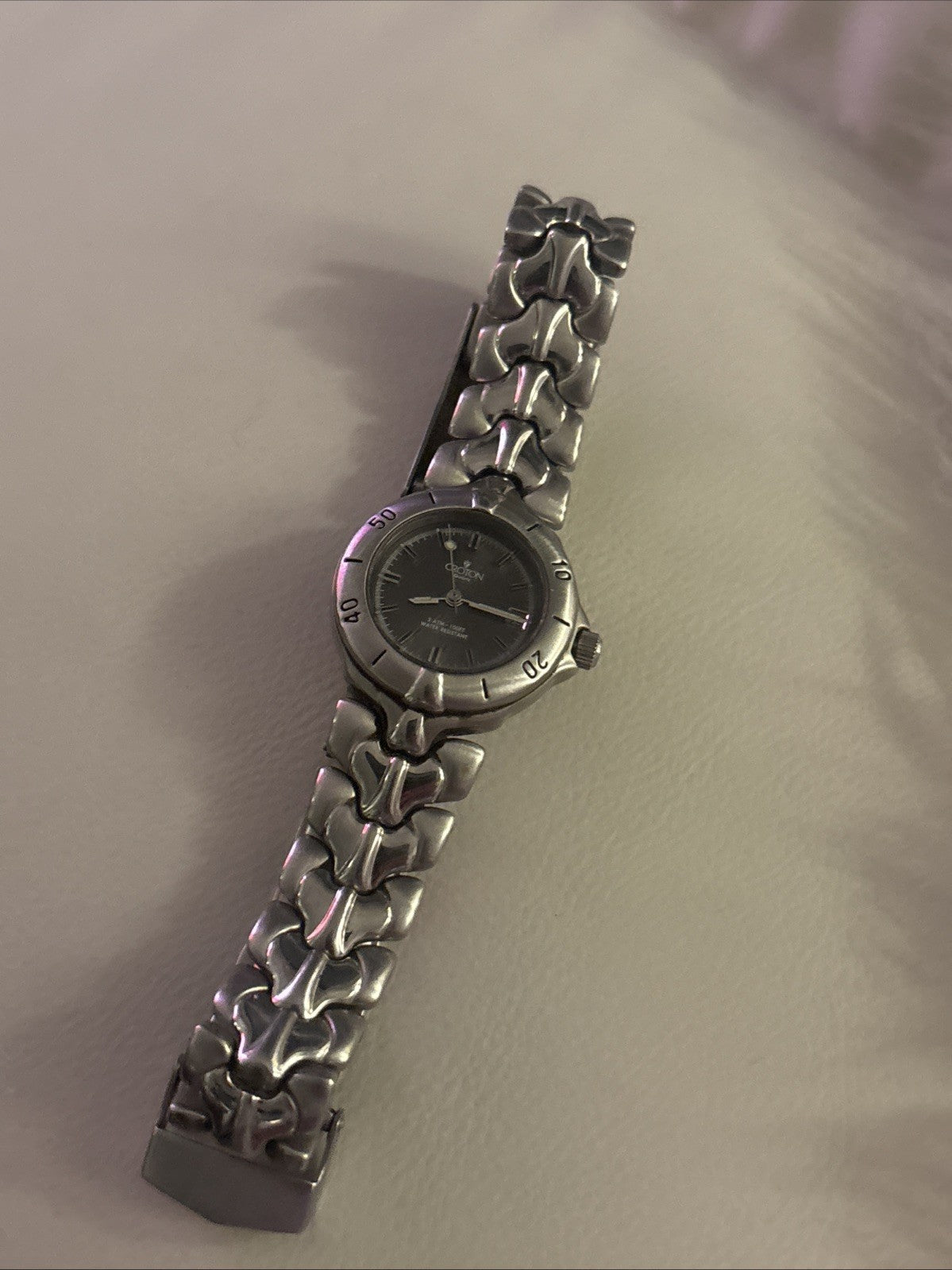 VINTAGE Croton Diamond Accent Quartz Watch Gunmetal Dial 36mm Sculpted Bracelet